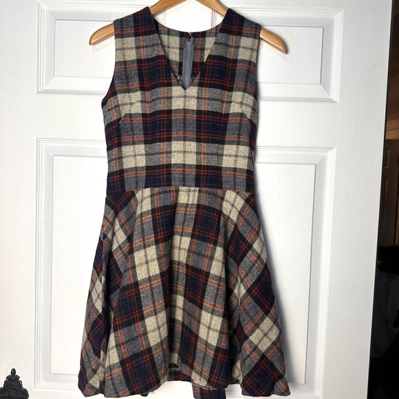 Dresses & Skirts - Vintage Y2K Plaid School Girl Wool Dark Academia Uniform Fit Flare Mini Dress M